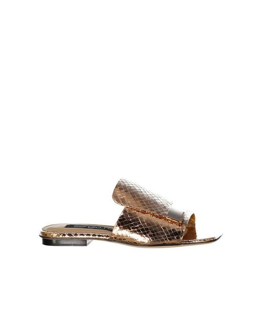Sergio Rossi Brown Rose Gold Calfskin Sandals