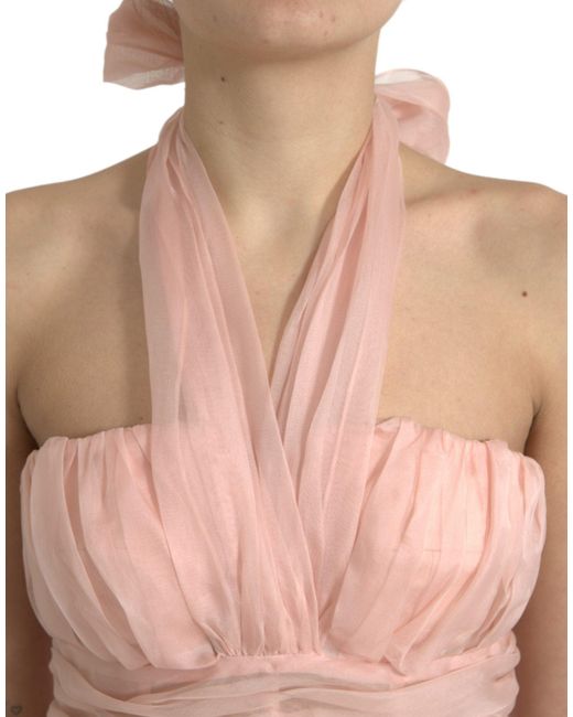 Dolce & Gabbana Pink Silk Chiffon Halter A-Line Pleated Midi Dress