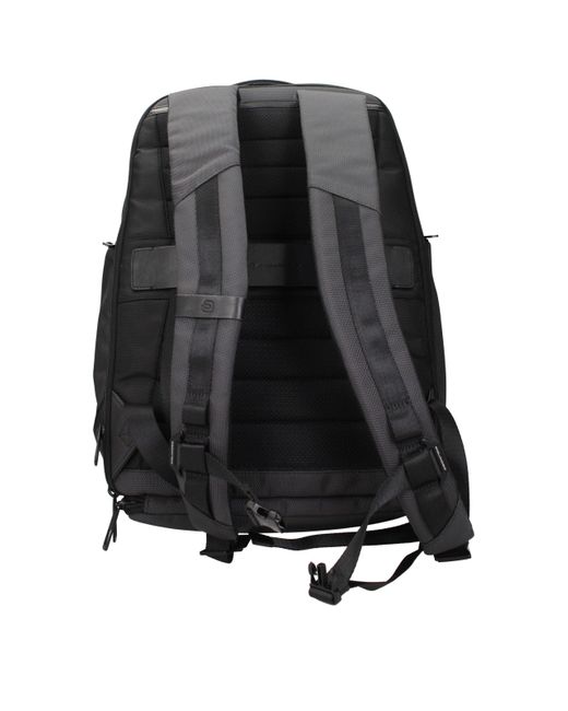 Piquadro Black Gray Fabric Backpacks for men