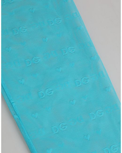 Dolce & Gabbana Blue Nylon Logo Lace Leggings Pants Underwear Elastane