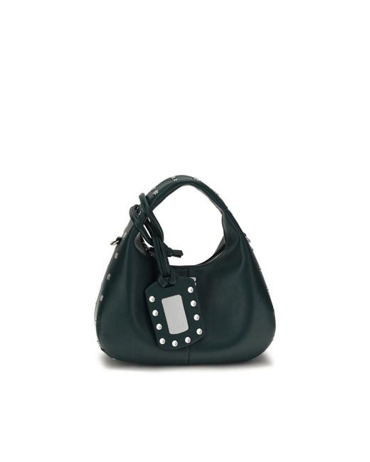 Ganni Black Bicolor Recycled Leather Shoulder Bag