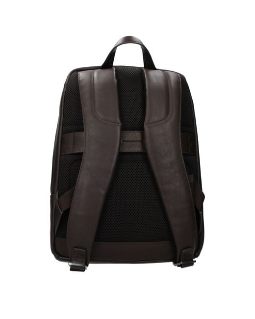 Piquadro Black Brown Leather Backpack for men