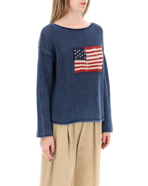 Polo Ralph Lauren Blue "Pointelle Knit Pullover With Embroidered Flag