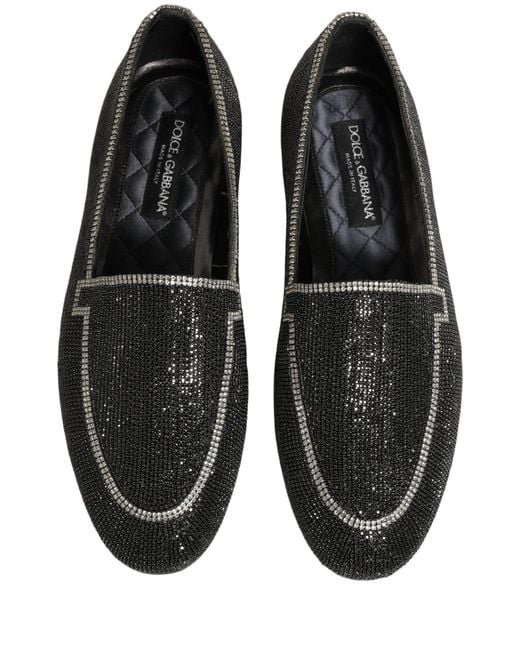 Dolce & Gabbana Black Crystal Embellished Men Loafers Shoes for men