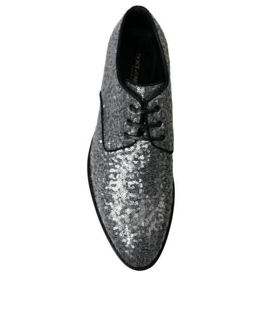 Dolce & Gabbana Brown Silver Sequined Lace Up Men Derby Dress Shoes for men