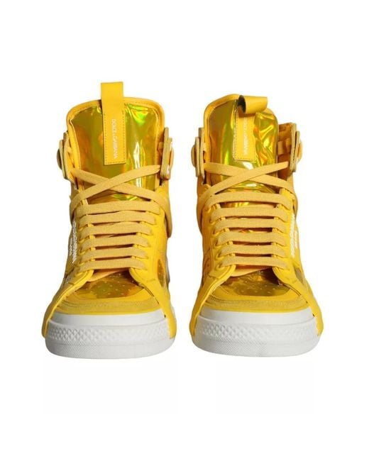 Dolce & Gabbana Yellow Leather High Top Sneakers Shoes