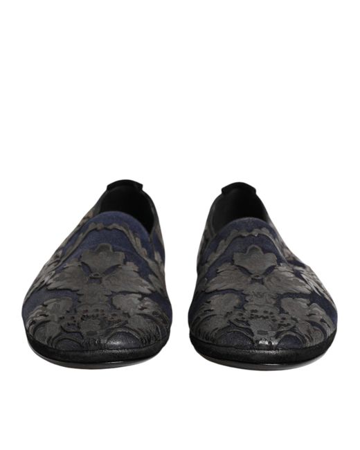 Dolce & Gabbana Black Jacquard Leather Slip On Loafers Shoes for men