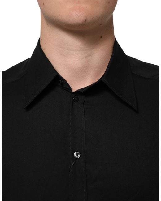 Dolce & Gabbana Black Viscose Long Sleeve Formal Dress Shirt for men
