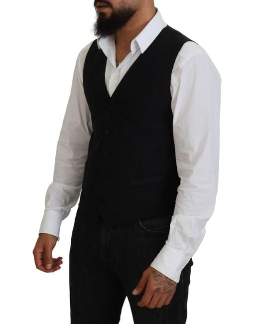 Dolce & Gabbana Black Virgin Wool Waistcoat Formal Vest for men