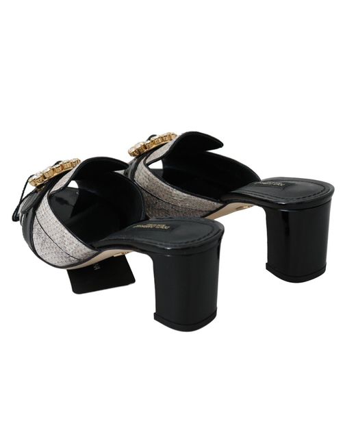 Dolce & Gabbana Black Gray Exotic Leather Crystals Sandals Shoes