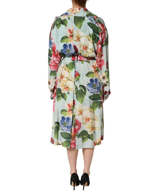Dolce & Gabbana Red Floral Silk Wrap Midi Long Sleeve Dress