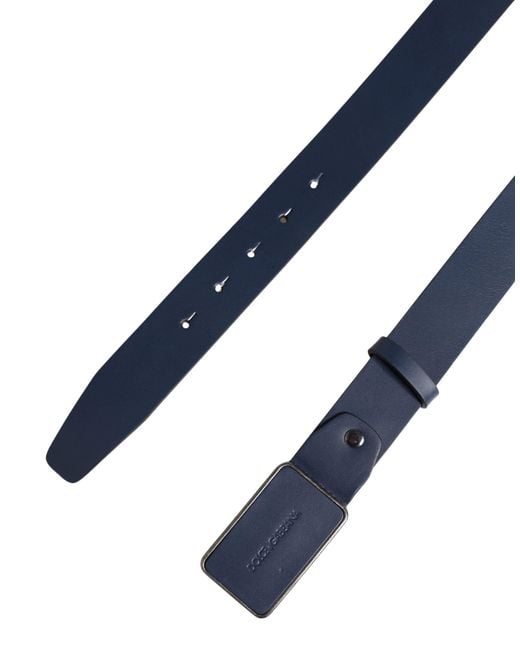 Dolce & Gabbana Blue Leather Logo Metal Buckle Belt for men