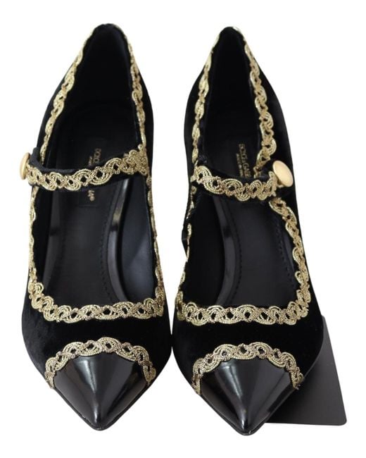 Dolce & Gabbana Black Velvet Mary Janes Pumps