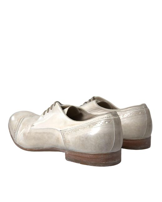 Dolce & Gabbana White Distressed Leather Brogue Dress Shoes for men