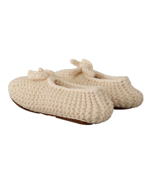 Dolce & Gabbana Black Slip On Ballerina Flats Wool Knit Shoes