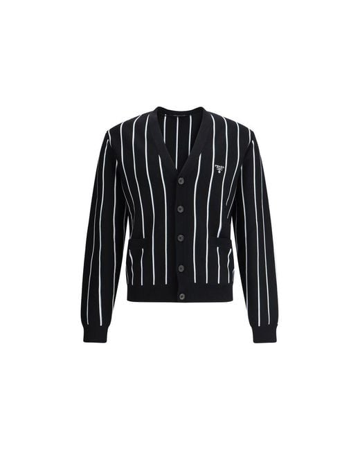 Prada Black Wool Striped Cardigan for men