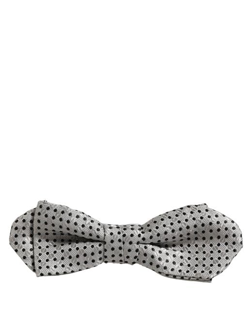 Dolce & Gabbana Gray Men Silver Black Polka Dot Adjustable Neck Papillon Bow Tie for men