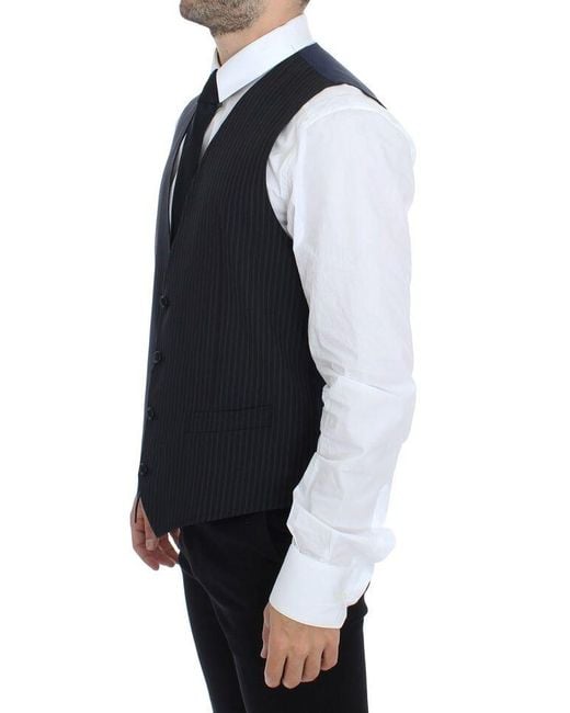 Dolce & Gabbana Blue Dolce Gabbana Gray Stretch Formal Dress Vest Gilet for men