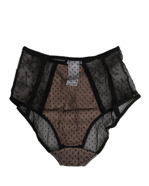 Dolce & Gabbana Black Sheer Polka Dot Lace High Waist Brief Underwear Nylon Viscose Clothing