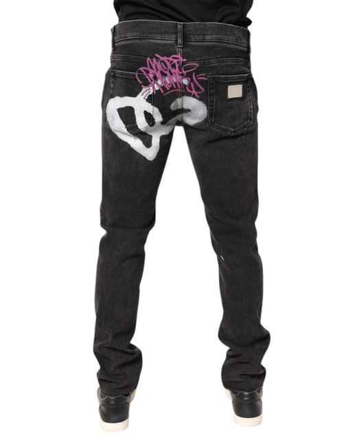 Dolce & Gabbana Black Gray Washed Cotton Skinny Denim Jeans for men