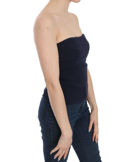 CoSTUME NATIONAL Blue Strapless Zipper Back Tube Top Blouse