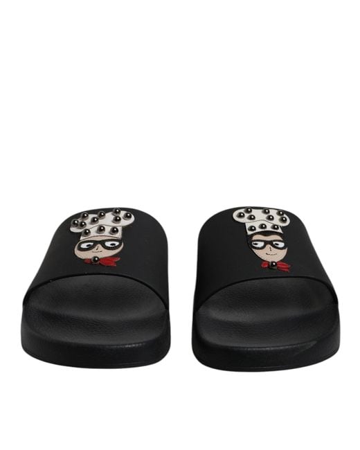 Dolce & Gabbana Black Pool Slides Cartoon Print Style for men