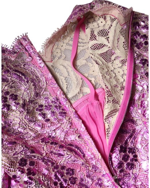 Dolce & Gabbana Purple Metallic Fuchsia Floral Sheath Mini Dress for men