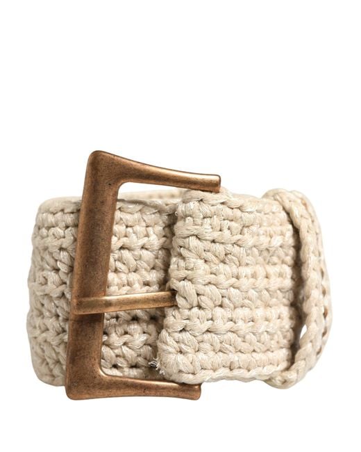 Ermanno Scervino Natural Beige Woven Vintage Metal Buckle Waist Belt