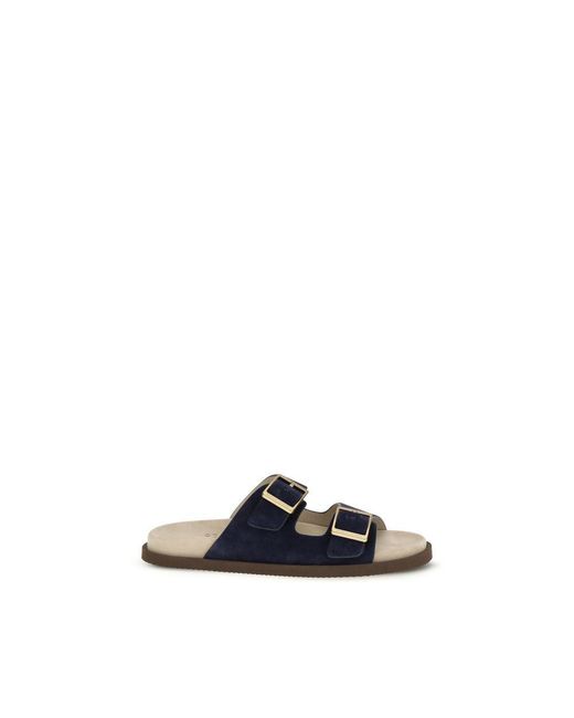 Brunello Cucinelli Blue Calf Leather Bos Taurus Flat Sandals for men
