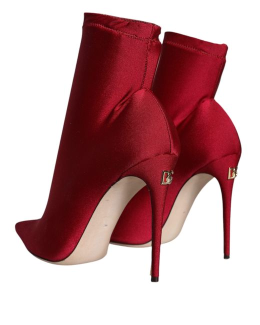 Dolce & Gabbana Red Cherry Stretch Stilettos Ankle Boot Shoes