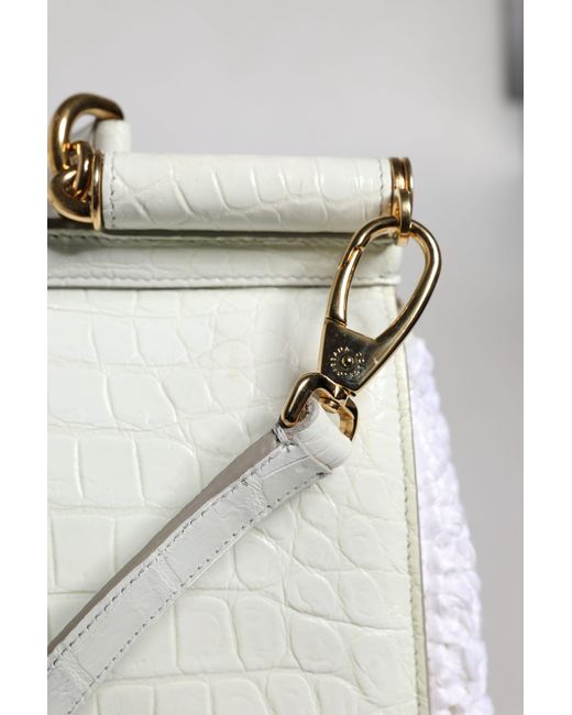 Dolce & Gabbana Gray White Rafia Leather Top Handle Crossbody Bag