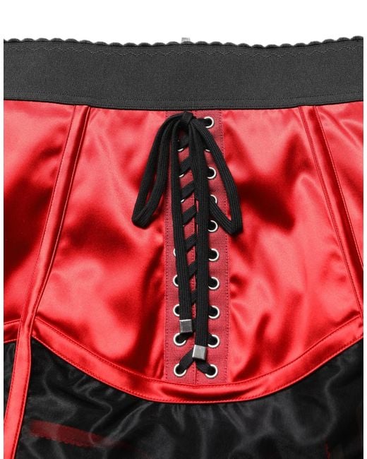 Dolce & Gabbana Red Satin Corset Style High Waist Mini Skirt