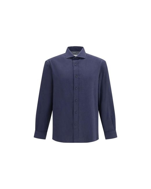 Brunello Cucinelli Blue Cotton Dress Shirt for men