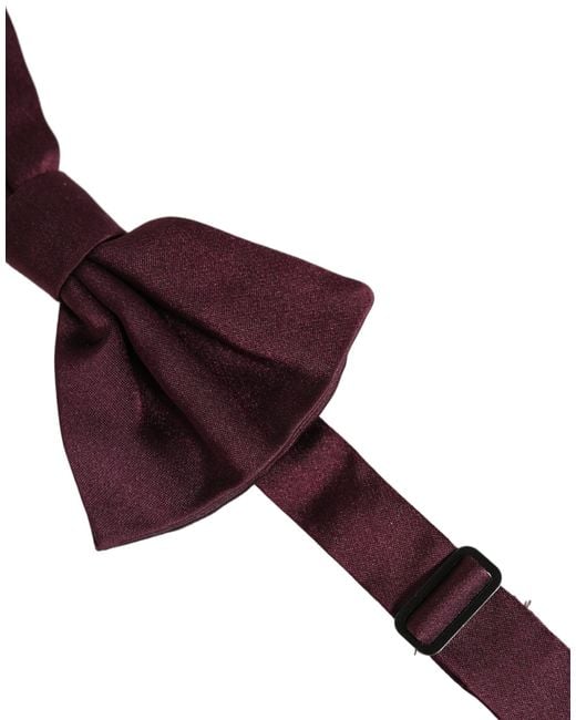 Dolce & Gabbana Brown Men Maroon 100% Silk Adjustable Neck Papillon Bow Tie for men