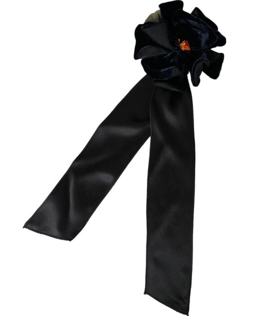 Dolce & Gabbana Black Silk Brass Floral Hair Pin Brooch for men
