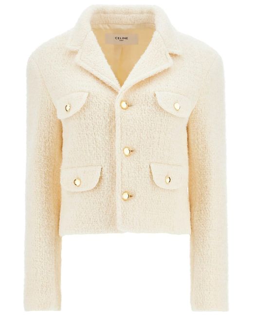 Celine Wool And Mohair Tweed Jacket in Natural | Lyst