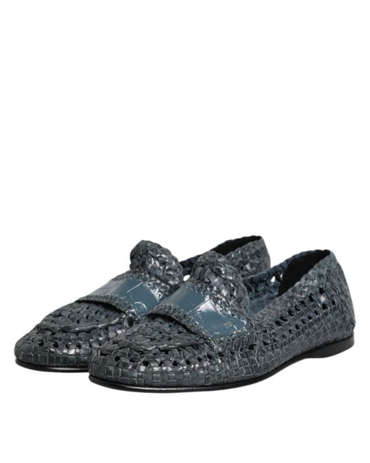 Dolce & Gabbana Gray Woven Leather Loafers for men