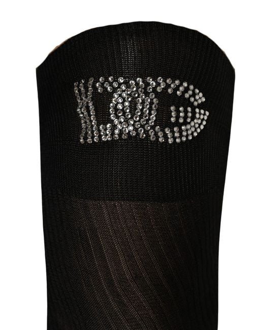 Dolce & Gabbana Black Dg Logo Rhinestones Stretch Thigh High Socks