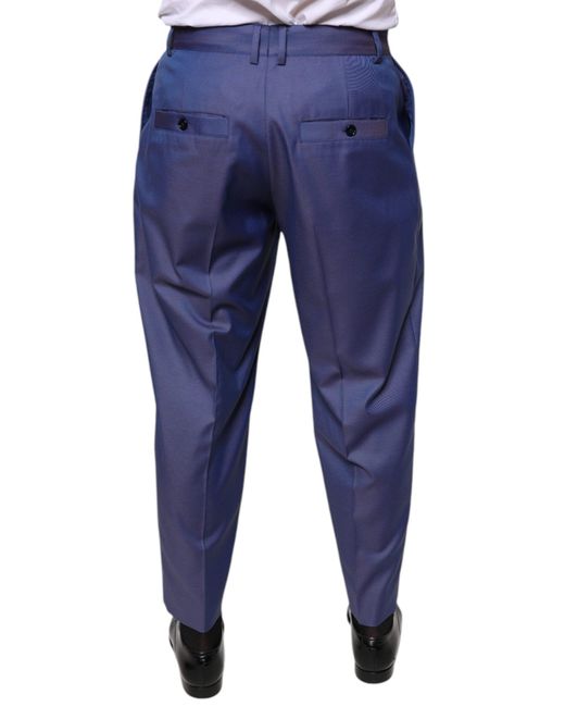 Dolce & Gabbana Blue Wool Tapered Formal Dress Pants for men
