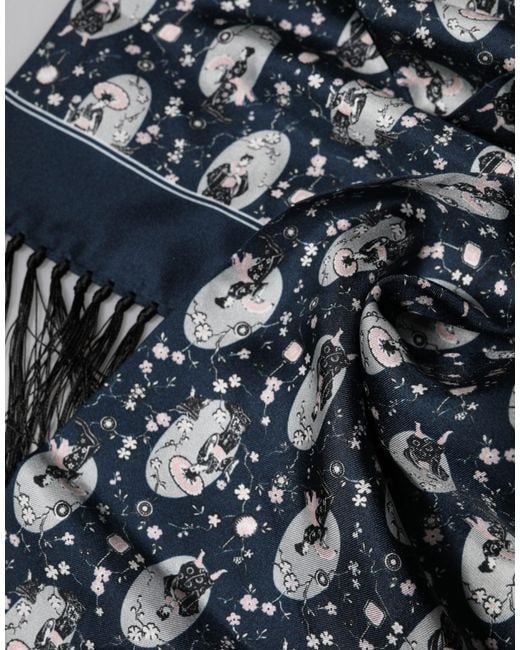 Dolce & Gabbana Blue Silk Neck Wrap Shawl Scarf for men