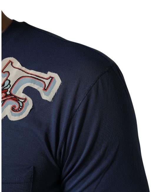 Dolce & Gabbana Navy Blue Cotton Graphic Crew Neck T for men