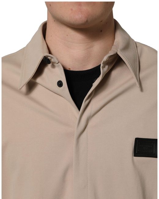 Dolce & Gabbana Natural Beige Logo Overshirt Cotton Men Casual Shirt for men