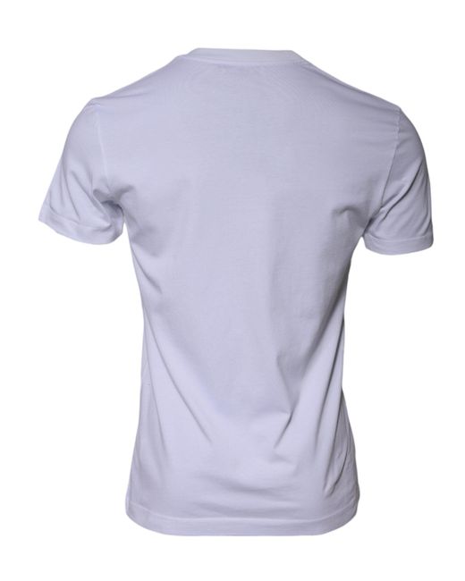 Dolce & Gabbana Blue White Logo Print Cotton Crew Neck T for men