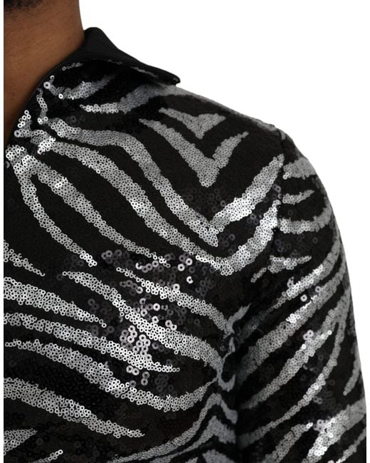 Dolce & Gabbana Black Sequined Polyester Sweater for men