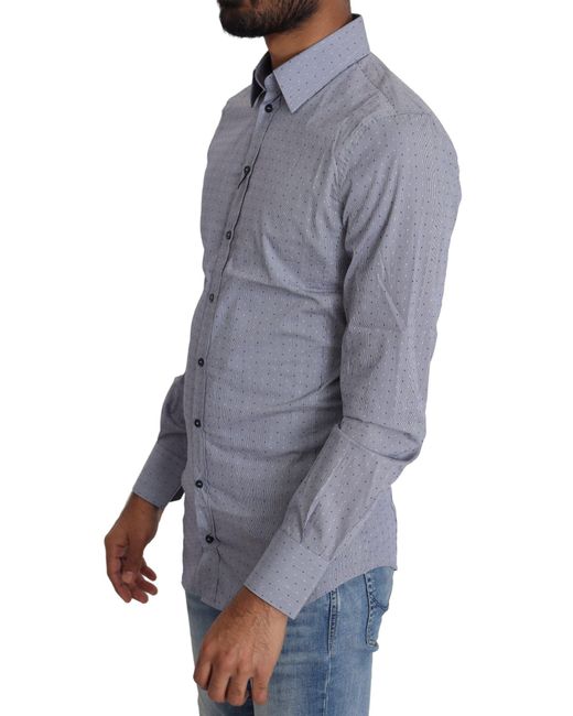 Dolce & Gabbana Blue Gray Dotted Semi Fitted Formal Sicilia Shirt for men