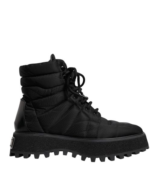 Dolce & Gabbana Black Padded Mid Calf Lace Up Boots Shoes for men