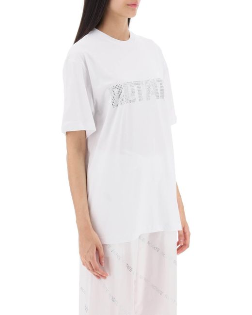 ROTATE BIRGER CHRISTENSEN White Crew-Neck T-Shirt With Crystal Logo