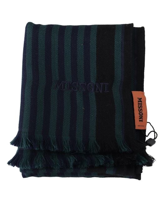 Missoni Black Striped Wool Neck Wrap Shawl