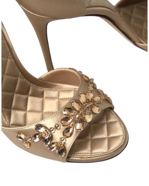 Dolce & Gabbana Metallic Gold Satin Ankle Strap Crystal Sandals Shoes