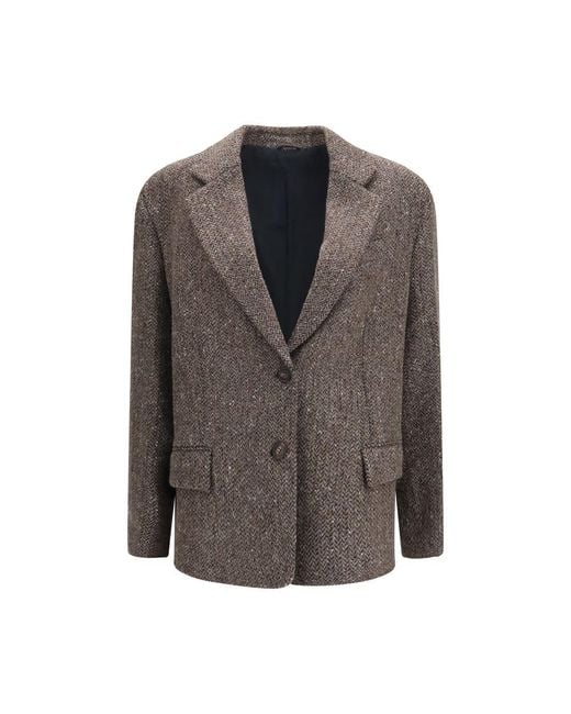 Brunello Cucinelli Brown Wool Oves Aries Biker Jacket